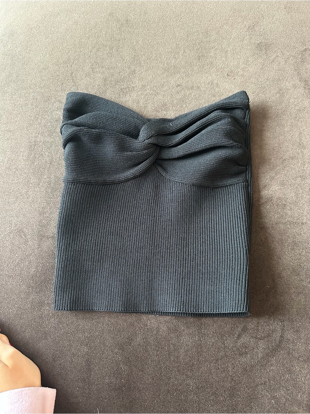 DISSH Twist-Front Strapless Ribbed Crop Top in Charcoal